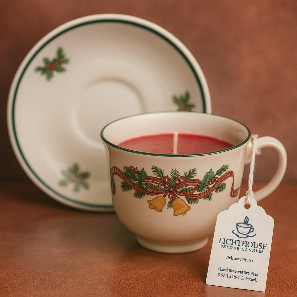 Johnson Bros. Christmas Holly Bells Teacup & Saucer (Juniper Berry & Pine)